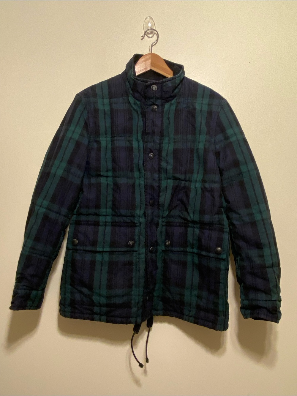 Burberry Reverse Blacks and Green Plaid Quilted Jacket. Size 50 Made in Italy